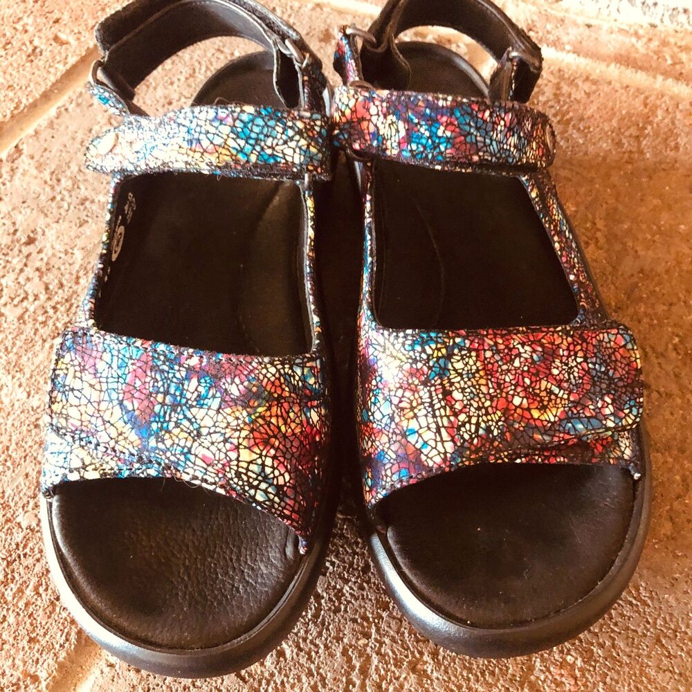Wolky jewel Black Mosaic Stained Glass Leather Comfort Walking Sandals Size 11
